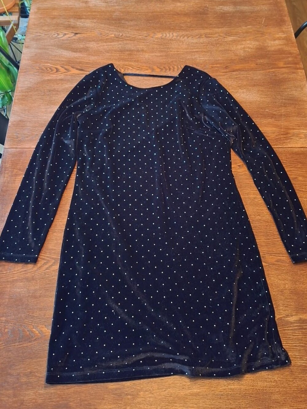 Women’s Black Velvet Long-Sleeve Dress with Silver Stud Detail Dex